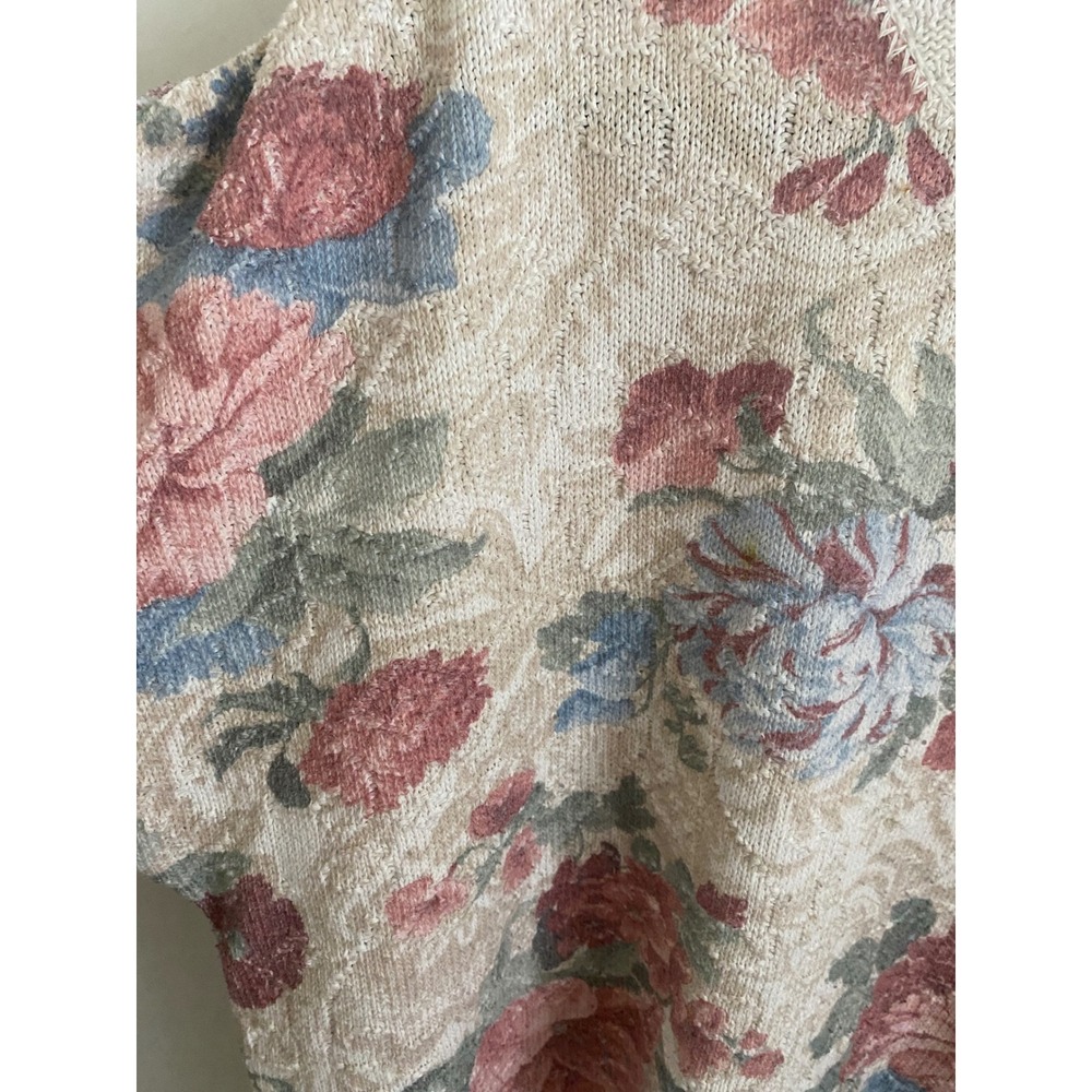 Moda Internazionale Forelli Vintage Floral Tapestry Sweater Cream Pink Blue XL - Picture 4 of 7